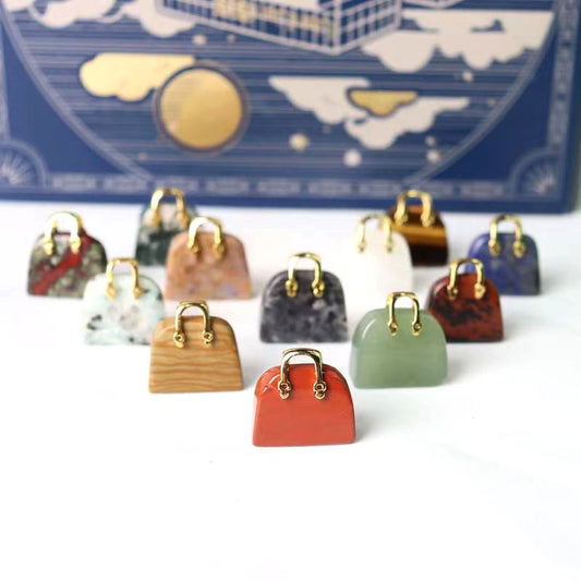 12pcs/set Crystal Bag Purse Natural Stone Hand Carved Sculpture