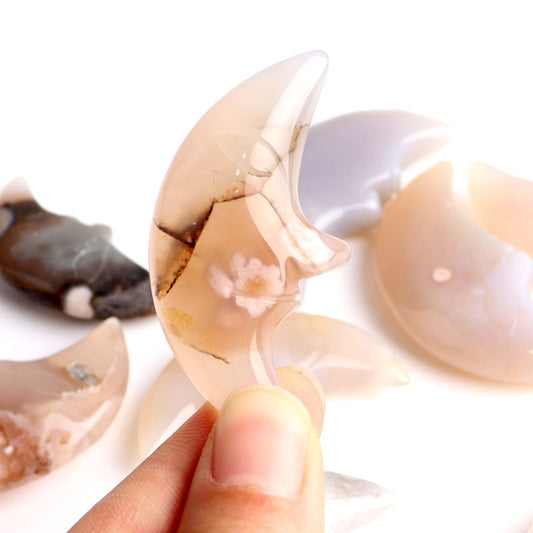 small cherry blossom agate face moon carving