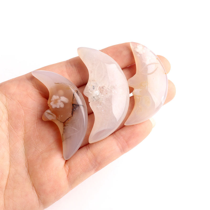 small cherry blossom agate face moon carving