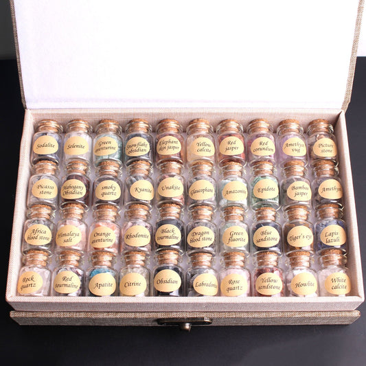40Pcs Natural Crystal Rockstone Gravel Wishing Bottles Rough Minerals Specimen Mini stone Reiki Healing Gift With a Box