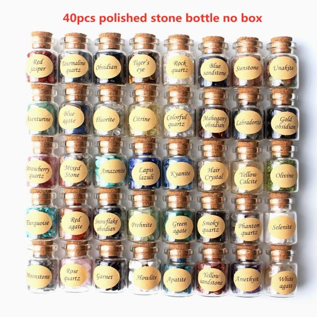 40Pcs Natural Crystal Rockstone Gravel Wishing Bottles Rough Minerals Specimen Mini stone Reiki Healing Gift With a Box