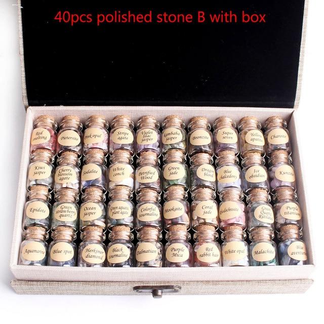 40Pcs Natural Crystal Rockstone Gravel Wishing Bottles Rough Minerals Specimen Mini stone Reiki Healing Gift With a Box