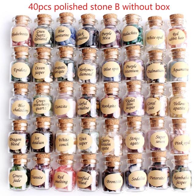 40Pcs Natural Crystal Rockstone Gravel Wishing Bottles Rough Minerals Specimen Mini stone Reiki Healing Gift With a Box