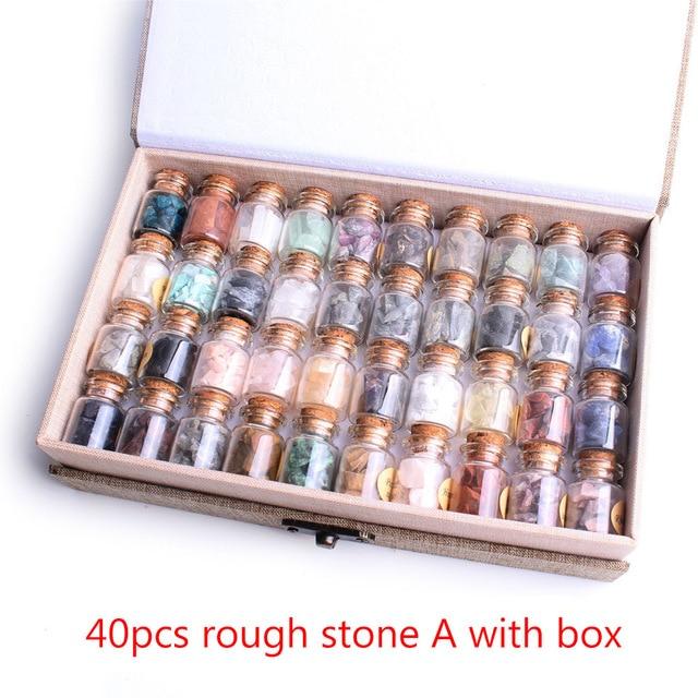 40Pcs Natural Crystal Rockstone Gravel Wishing Bottles Rough Minerals Specimen Mini stone Reiki Healing Gift With a Box