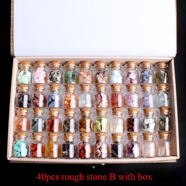 40Pcs Natural Crystal Rockstone Gravel Wishing Bottles Rough Minerals Specimen Mini stone Reiki Healing Gift With a Box