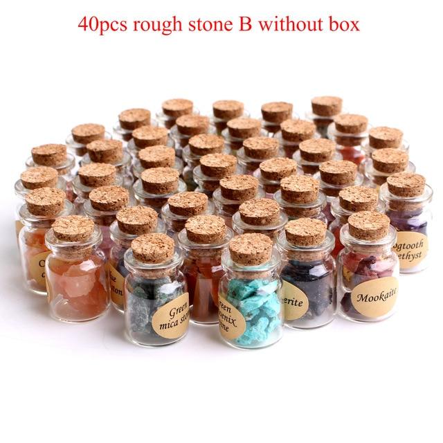 40Pcs Natural Crystal Rockstone Gravel Wishing Bottles Rough Minerals Specimen Mini stone Reiki Healing Gift With a Box