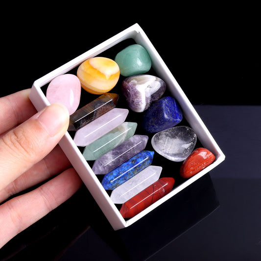 1Set Natural Crystals 7 Chakra Hexagonal Column Energy Tumbled Stones Healing Reiki Gems Ornaments Decoration Wedding Gifts