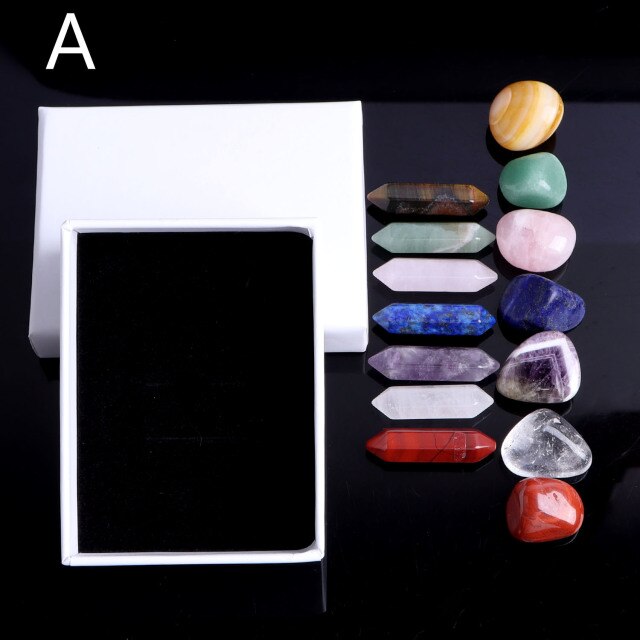 1Set Natural Crystals 7 Chakra Hexagonal Column Energy Tumbled Stones Healing Reiki Gems Ornaments Decoration Wedding Gifts