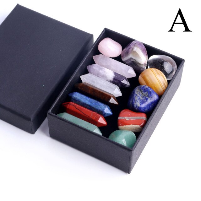 1Set Natural Crystals 7 Chakra Hexagonal Column Energy Tumbled Stones Healing Reiki Gems Ornaments Decoration Wedding Gifts