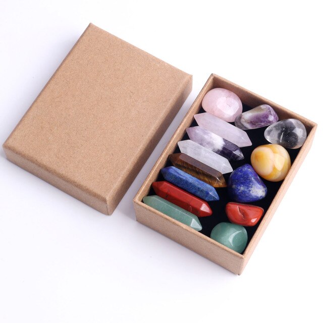 1Set Natural Crystals 7 Chakra Hexagonal Column Energy Tumbled Stones Healing Reiki Gems Ornaments Decoration Wedding Gifts