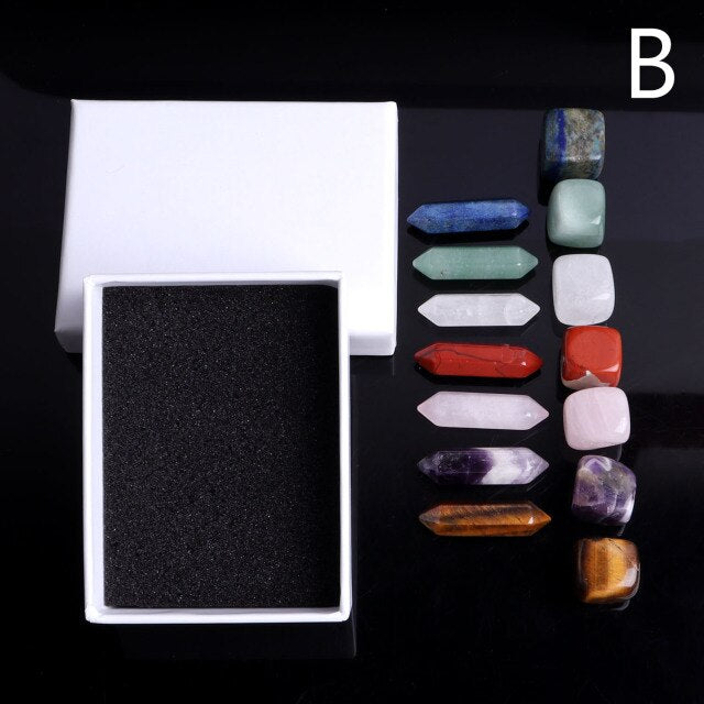 1Set Natural Crystals 7 Chakra Hexagonal Column Energy Tumbled Stones Healing Reiki Gems Ornaments Decoration Wedding Gifts