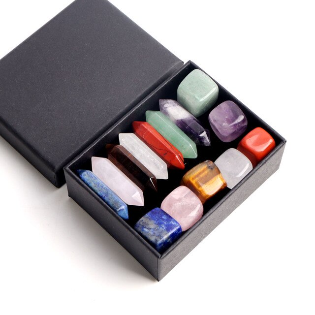 1Set Natural Crystals 7 Chakra Hexagonal Column Energy Tumbled Stones Healing Reiki Gems Ornaments Decoration Wedding Gifts