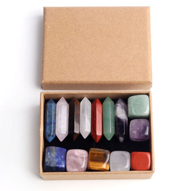 1Set Natural Crystals 7 Chakra Hexagonal Column Energy Tumbled Stones Healing Reiki Gems Ornaments Decoration Wedding Gifts