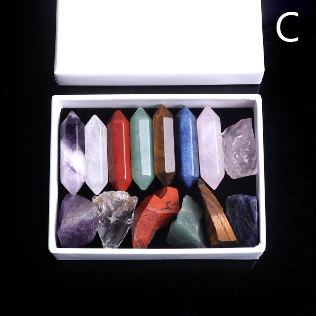 1Set Natural Crystals 7 Chakra Hexagonal Column Energy Tumbled Stones Healing Reiki Gems Ornaments Decoration Wedding Gifts