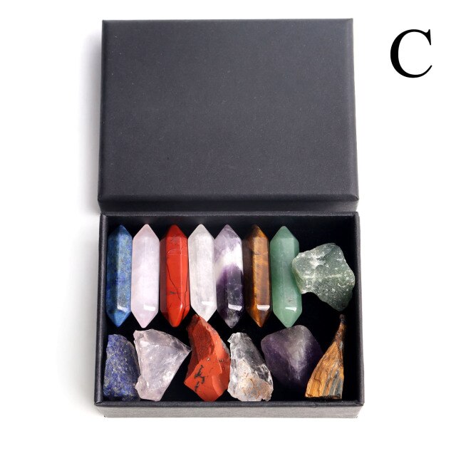 1Set Natural Crystals 7 Chakra Hexagonal Column Energy Tumbled Stones Healing Reiki Gems Ornaments Decoration Wedding Gifts