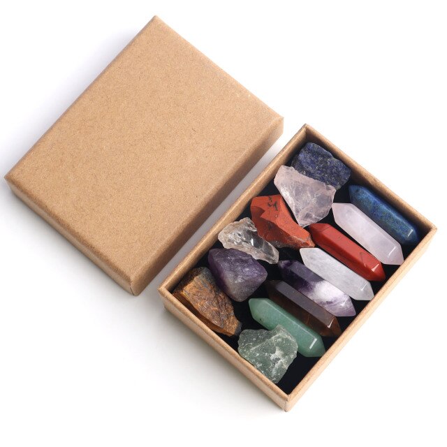 1Set Natural Crystals 7 Chakra Hexagonal Column Energy Tumbled Stones Healing Reiki Gems Ornaments Decoration Wedding Gifts