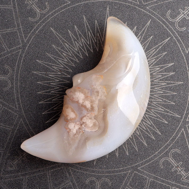 small cherry blossom agate face moon carving