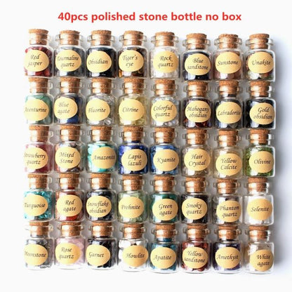 40Pcs Natural Crystal Rockstone Gravel Wishing Bottles Rough Minerals Specimen Mini stone Reiki Healing Gift With a Box